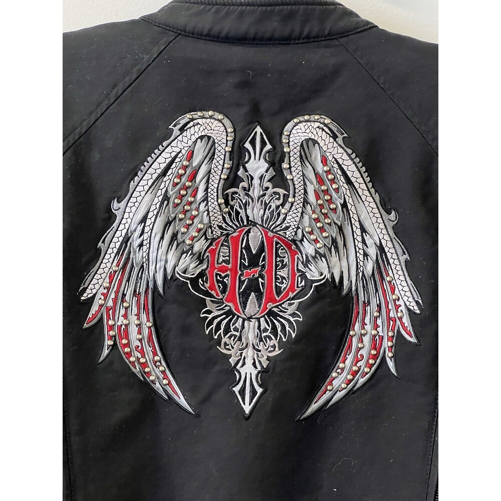 Harley Davidson jacket Coat Black Cotton Embroidered Wings On Back Sz Large L